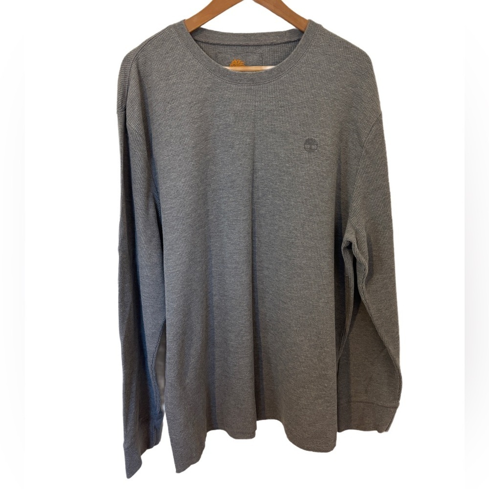 Timberland Gray Textured Crewneck Long Sleeve Shirt‎ Size L w/ Logo Embroidered